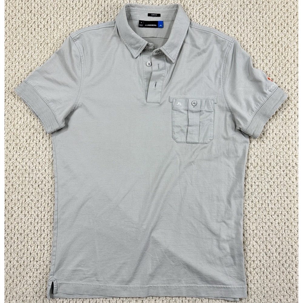 J Lindeberg Shirt Mens M Gray Polo Prosper Slim Lux Jersey Mauna Kea Golf Logo